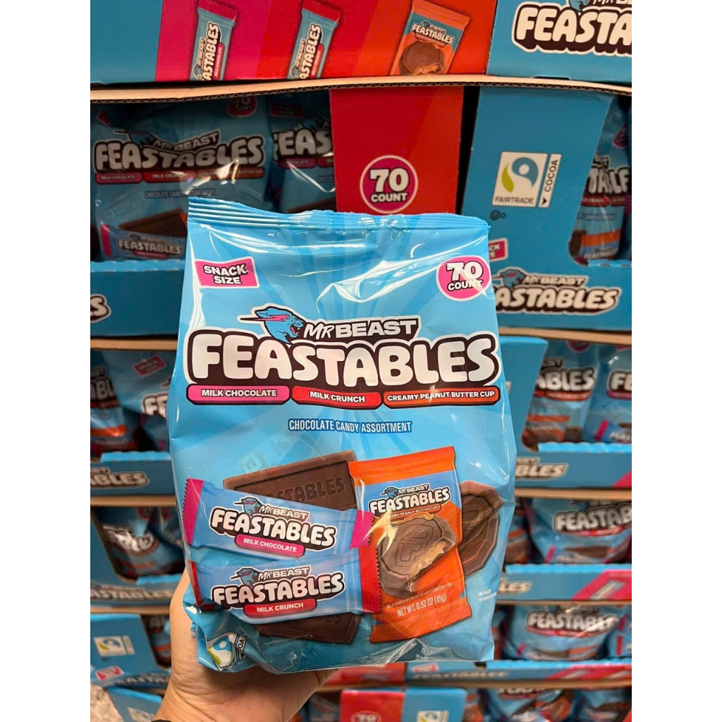 KẸO SOCOLA MR BEAST FEASTABLES CHOCOLATE MIX 3 LOẠI TÚI 70 THANH