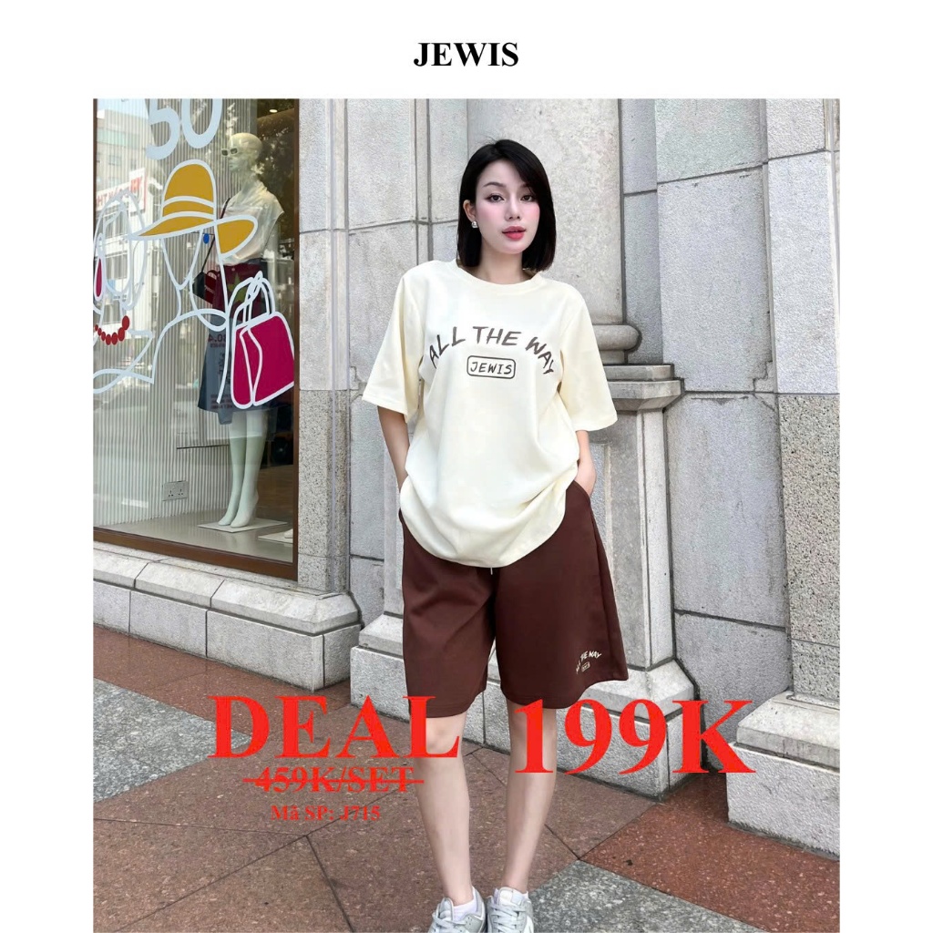 Set Cộc ALL THE WAY Jewis Áo Thun Mix Quần Sooc Kem Nâu Phong Cách Basic Cá Tính - J715