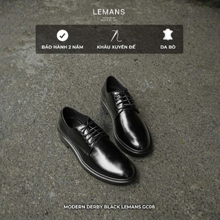 Giày tây công sở Modern Derby Black LEMANS GC08 - da bò nguyên tấm đế thơm tăng chiều cao 4cm bảo hành 24 tháng 