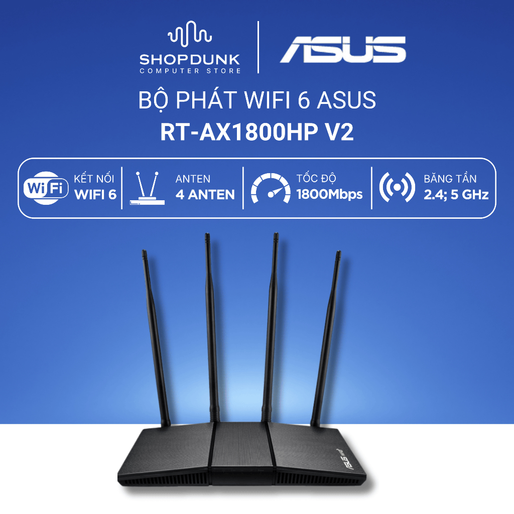 Router Wifi ASUS RT-AX1800HP (Gaming Router) Wi-fi 6 AX1800 2 băng tần, router xuyên tường