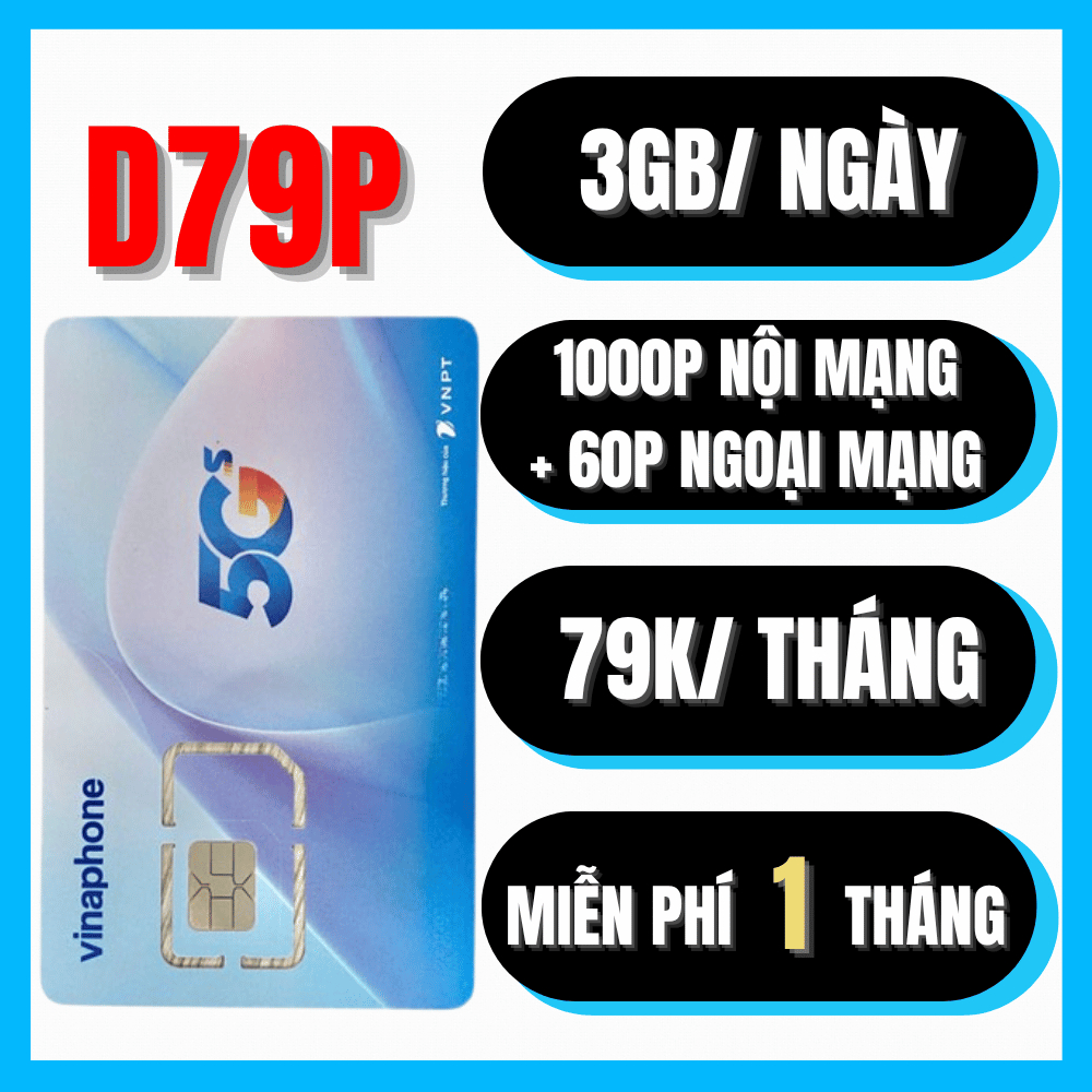 Sim Vinaphone 5G Tặng Ngay 1 Tháng Đầu Vào Mạng, Nghe Gọi Miê Phí 90GB/THÁNG + 1000p Gọi Free D79P