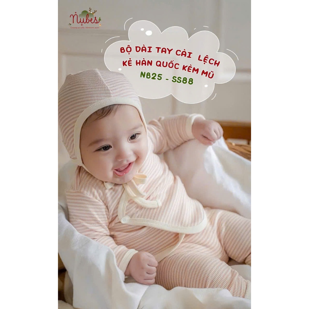 Nubes - Bộ ss cài lệch kẻ Hàn Quốc kèm mũ NB25-SS88