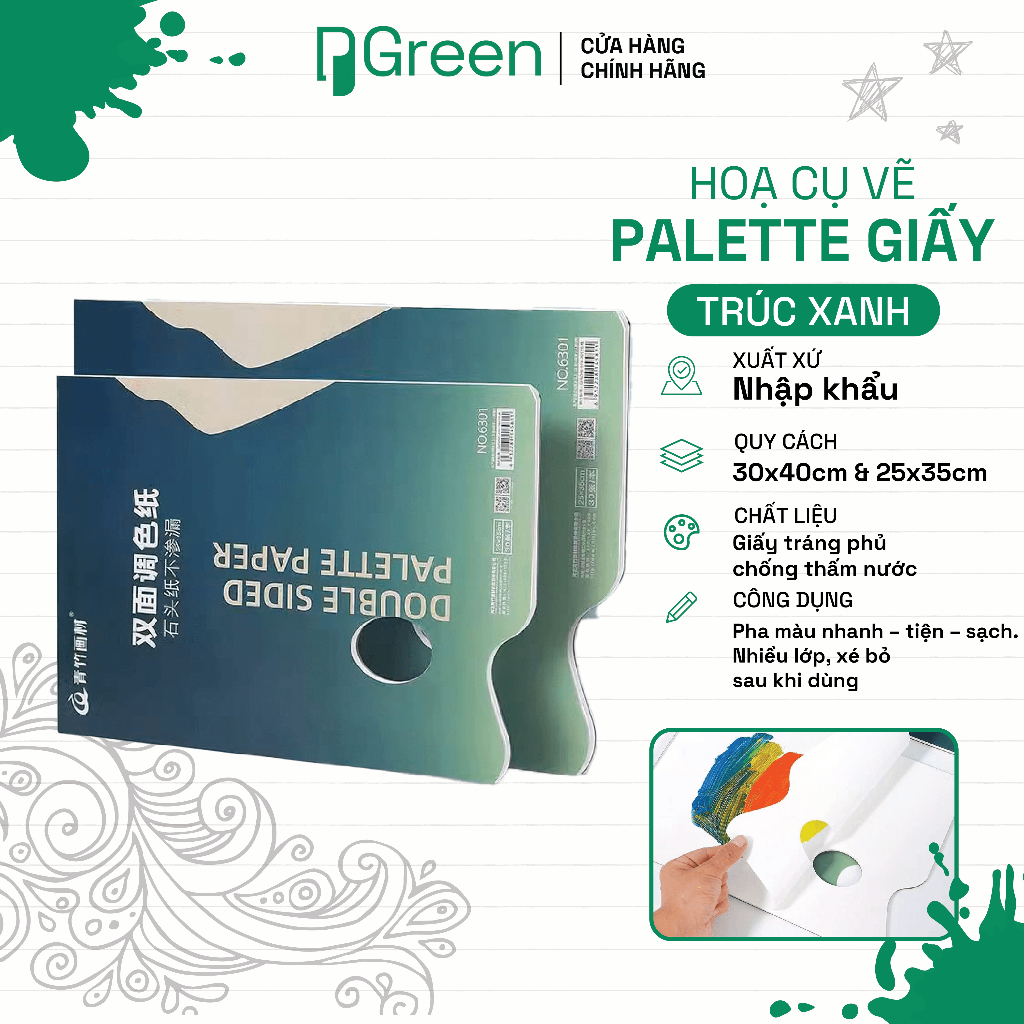 Palette Giấy Chinjoo 40 Tờ – Bảng Trộn Màu 2 Mặt Cao Cấp, Không Cần Rửa, Dùng Acrylic Gouache Màu Nư