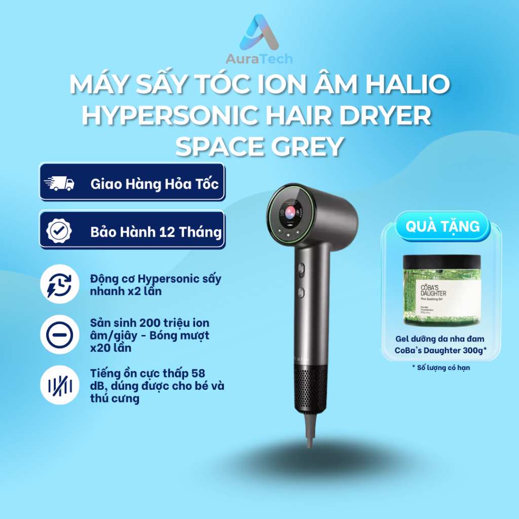 Máy sấy tóc ion âm Halio Hypersonic Hair Dryer Space Grey - Bảo Hành 12 Tháng
