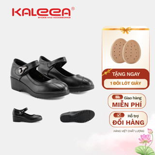  Kaleea - Giày Búp Bê Nữ Trung Niên Da Mềm – Đế Xuồng 3cm Đi Êm Khóa Gài Đính Đá Màu Đen – G31 