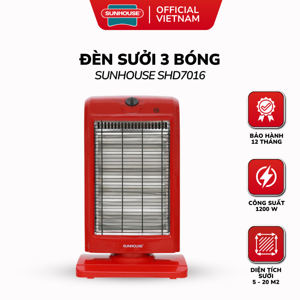 Đèn Sưởi 3 Bóng Sunhouse SHD7016 Tốc Độ Làm Ẩm Nhanh, Toả Nhiệt Đều Sử Dụng Tiện Lợi, Bảo Hành 1 Năm