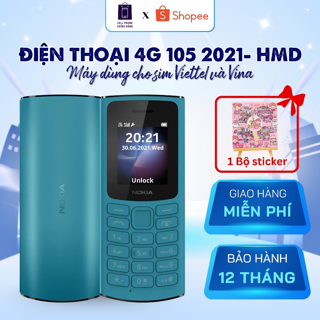 Điện thoại 4G 105 2021- HMD 105 Hàng chính hãng, Mạng 4G tốc độ cao truy cập internet