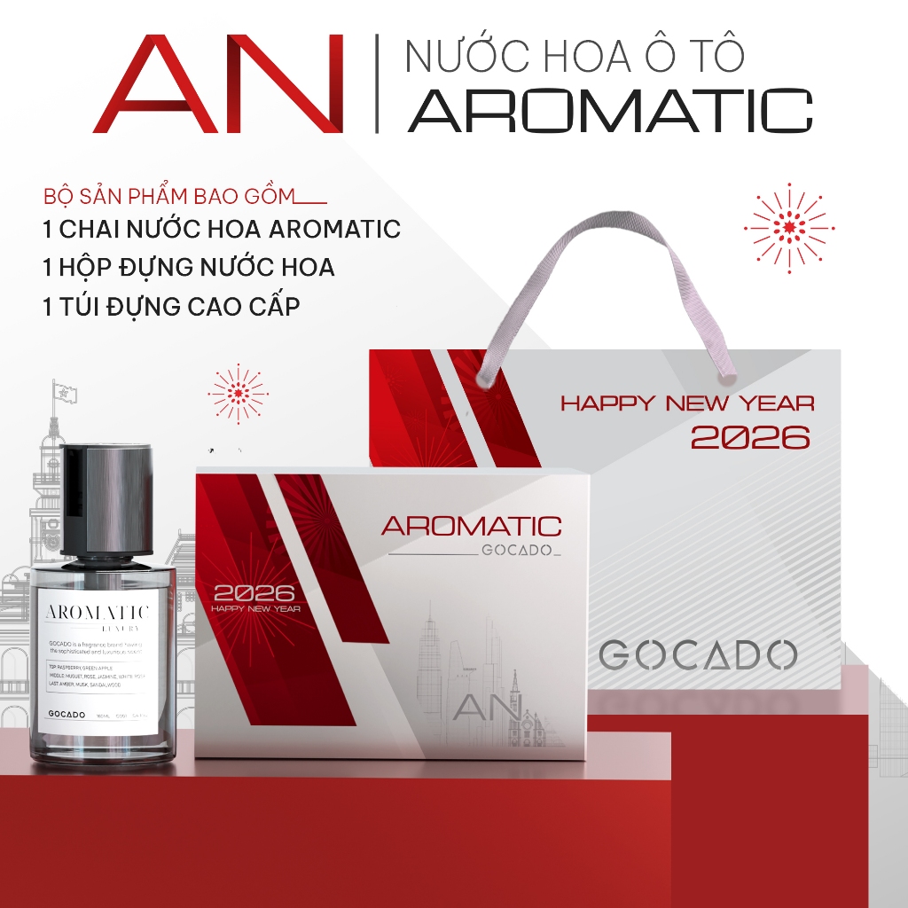 Nước Hoa Ô Tô GOCADO - AROMATIC Khử Mùi Xe Hơi Cao Cấp,Hương Hoa Kết Hợp Vơi Gỗ,Kèm Lõi Bông Khuếch 