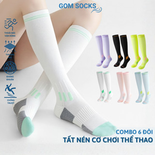  Combo 6 tất nén cơ chơi thể thao GOM SOCKS vớ nữ cổ cao nén bắp chân chơi Pickleball giảm mỏi chân - OAS-1705-CB6 
