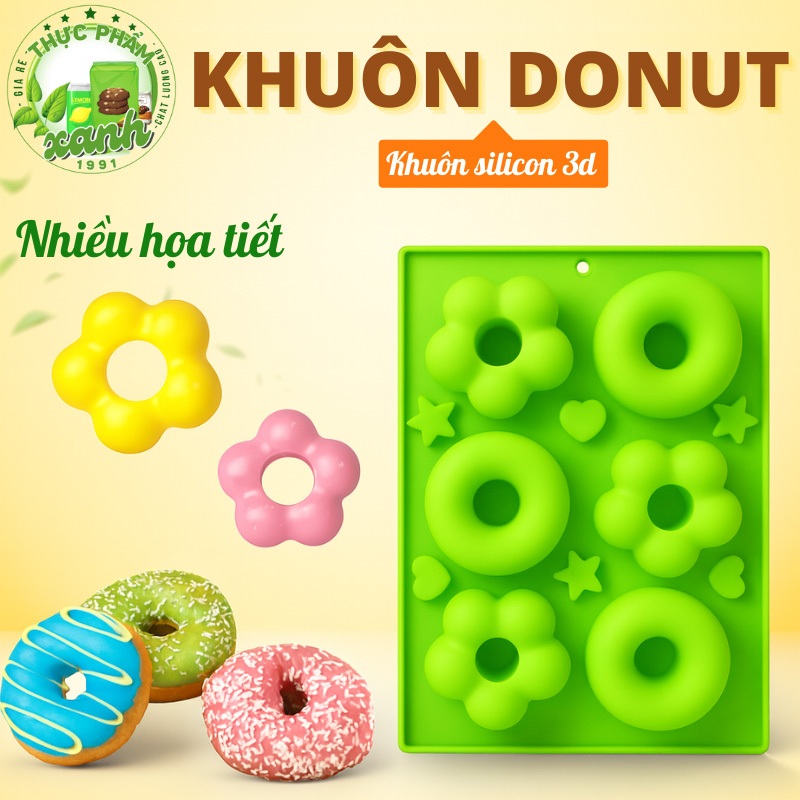 Khuôn Silicon Donut 3D Nhiều Họa Tiết Khuôn Làm Bánh Donut Hoa Chống Dính, Dễ Lấy Khuôn
