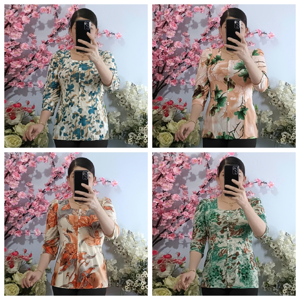 Áo Lẻ Bà Ba Bông Cổ Vuông Tay Lỡ -- Không Quần