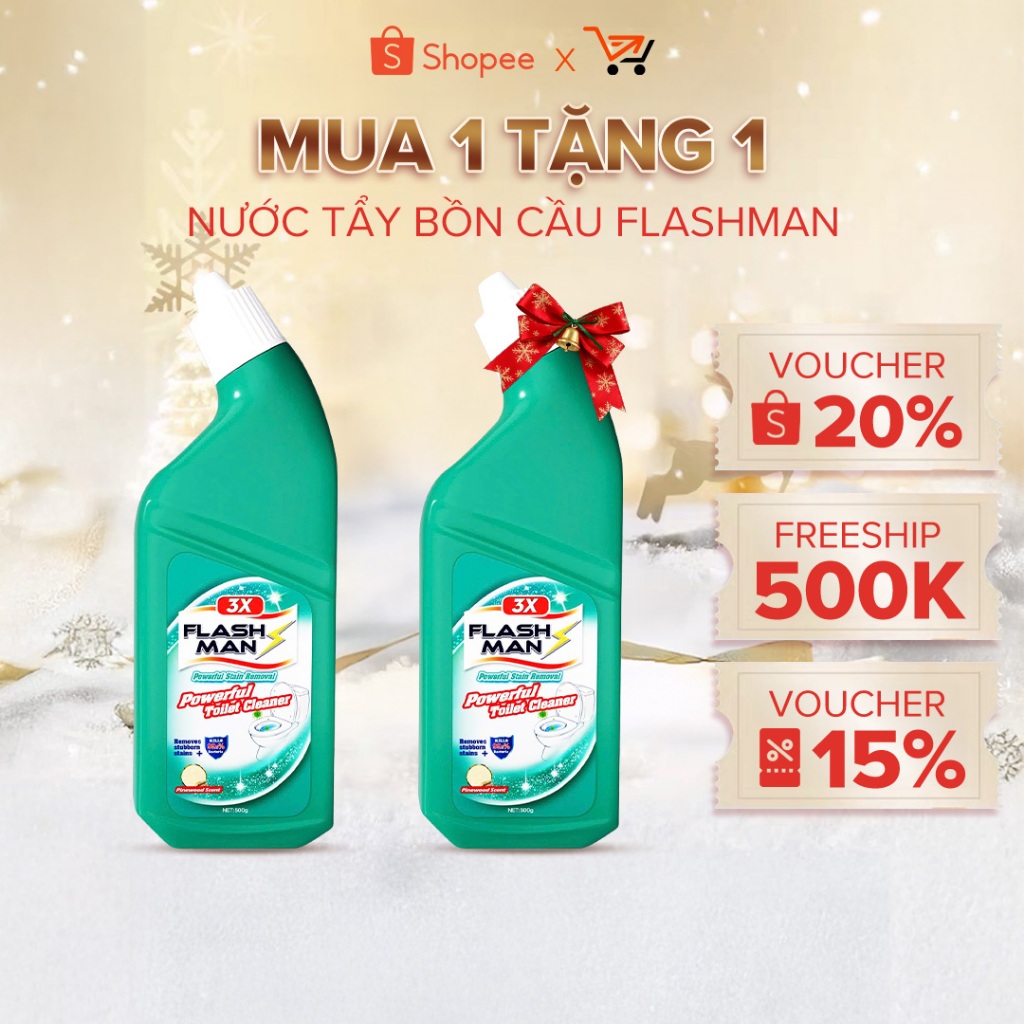   MUA 1 TẶNG 1  Nước Tẩy Nhà Vệ Sinh FLASHMAN – Gel Tẩy Bồn Cầu Diệt Khuẩn 99.9% Khử Mùi Sạch Thơm Trắng Sáng 500g 