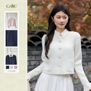   Harmony  Áo tweed phối cổ tay trắng  có túi ốp sườn chất liệu cao cấp form basic sang trọng thời trang Calie Ak127 