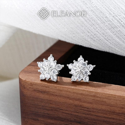 Bông tai nữ chuôi bạc 925 Eleanor Accessories hoa tuyết đính đá phụ kiện trang sức khuyên tai 8646