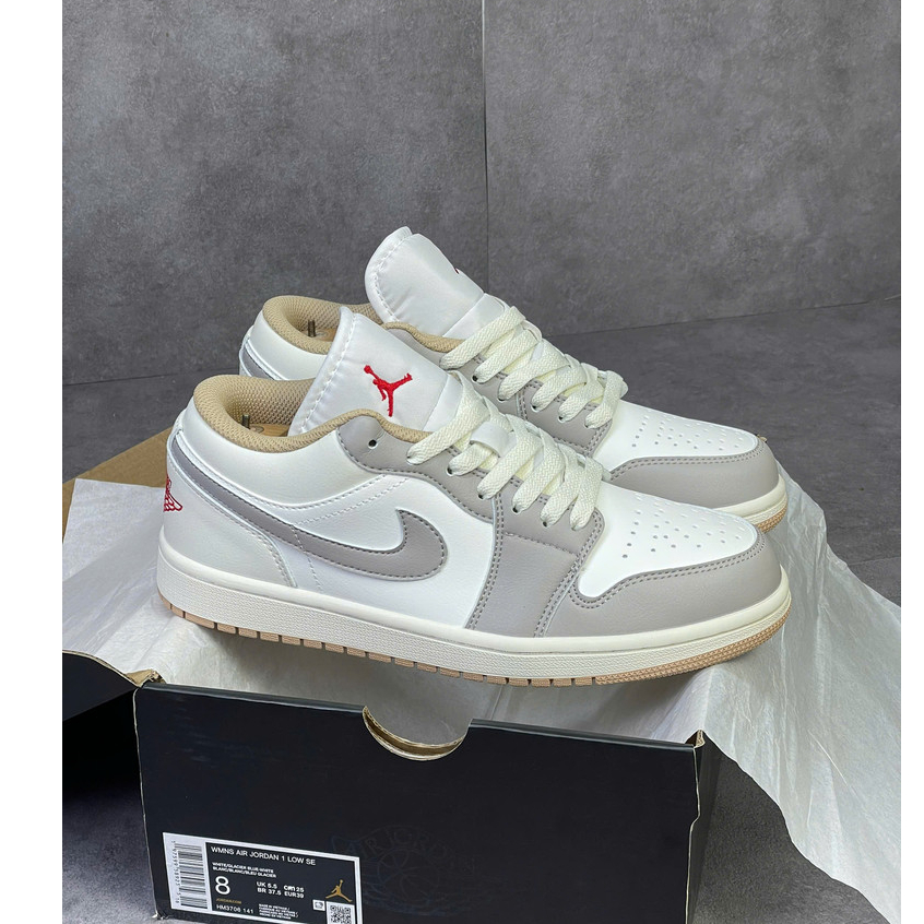 Giày Thể Thao JD1 Low Red College Grey - Giày JD1 Cổ Thấp Màu Xám Trắng