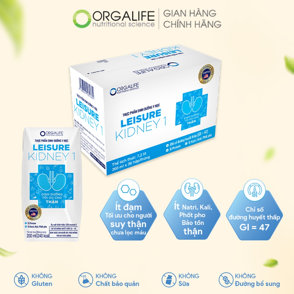 LEISURE KIDNEY 1 - Soup Uống Dinh Dưỡng Công Thức Tối Ưu Cần Giảm Protein - Thùng 36 Hộp x 200ML