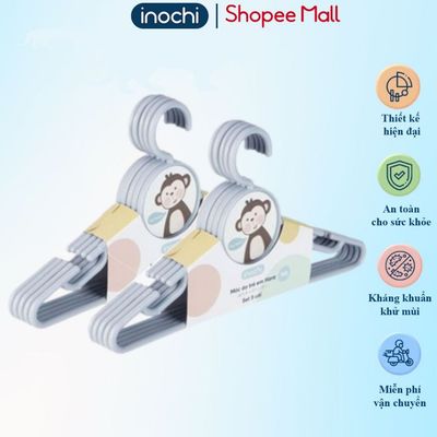 Móc áo Trẻ Em inochi, set 10 móc áo nhựa, móc áo cho bé sơ sinh. Nhựa pp bền màu, không giòn gãy