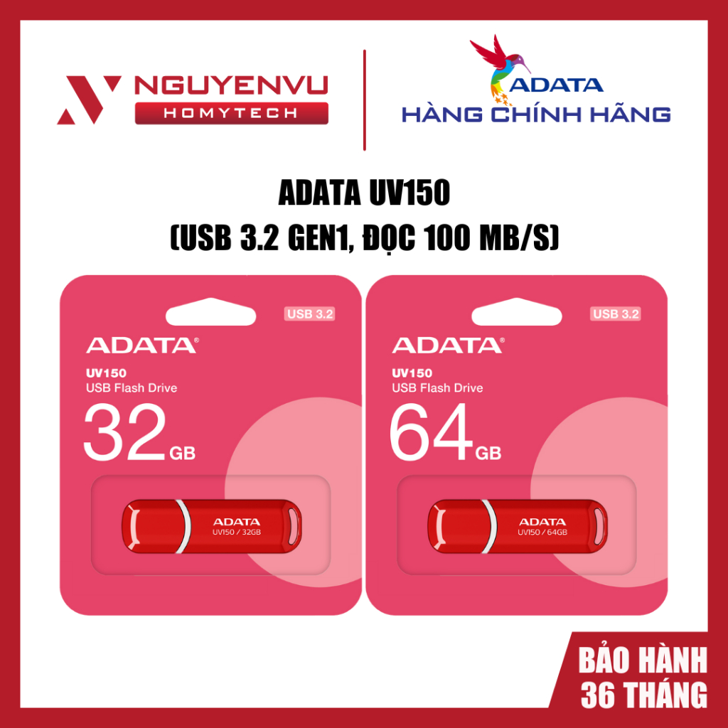 [FULL VAT] USB Adata UV150, USB 3.2 Gen1, Đọc 100 MB/s - Hàng chính hãng