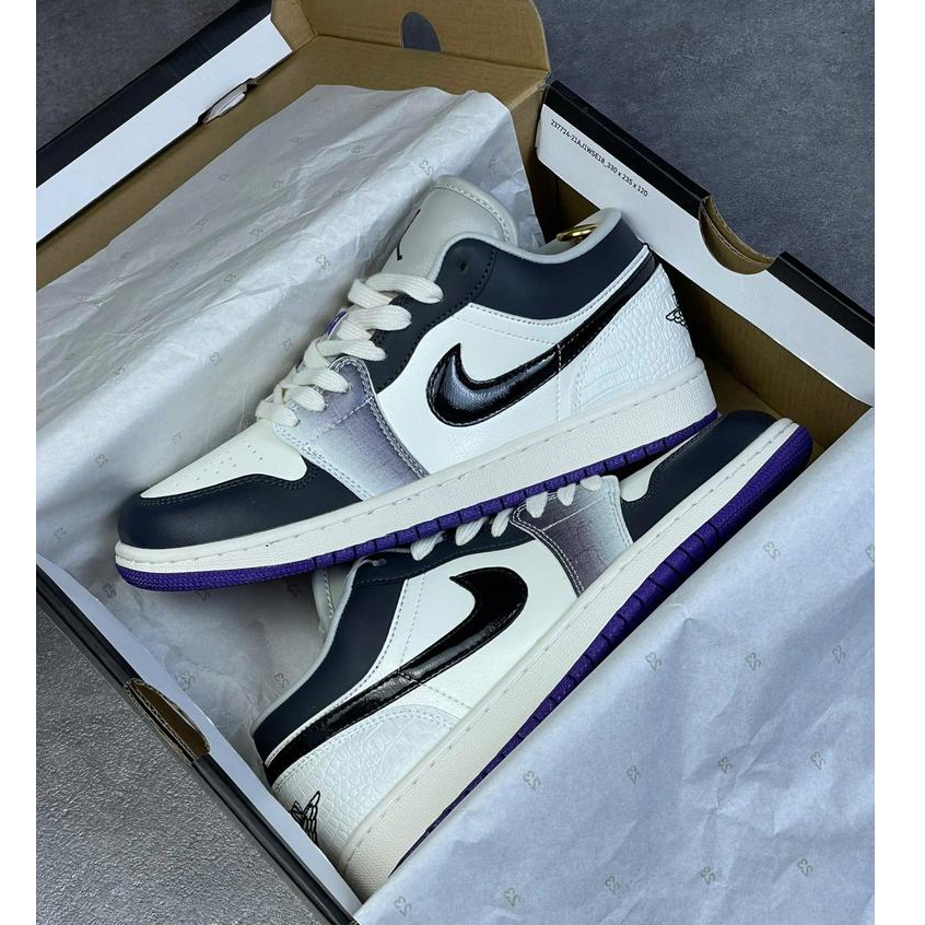 Giày Thể Thao JD1 Low SE Punk Rock _ Giày JD1 Màu Tím Trắng Da Rắn CỰc CHất