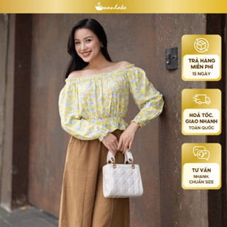  SWANLAKE | Áo Croptop Nữ Trễ Vai Tay Dài Họa Tiết Hoa Nhí Xuân Hè Vải Cotton Cao Cấp Thấm Hút Thời Trang - A10739LW01 