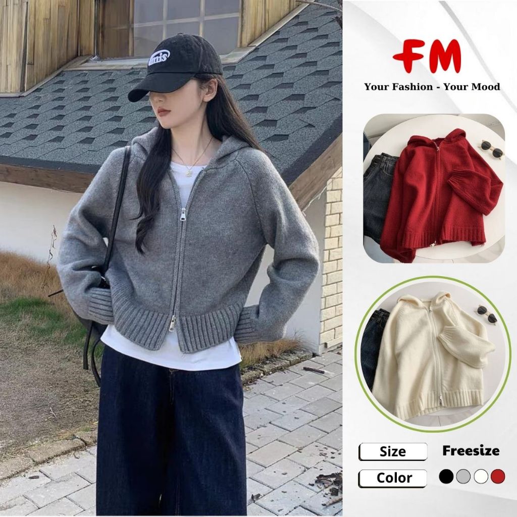 Áo Khoác Len Nữ FMSTYLE SHOP – Mẫu Trơn Có Mũ, Khóa Kéo Tiện Lợi, Len Mềm Ấm Dễ Phối 25112332