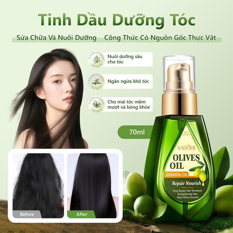 Serum Dưỡng Tóc Olive 70ml – Phục Hồi Keratin, Dưỡng Bóng Mượt, Giảm Khô Xơ & Chẻ Ngọn, Chăm Sóc Tóc An Toàn