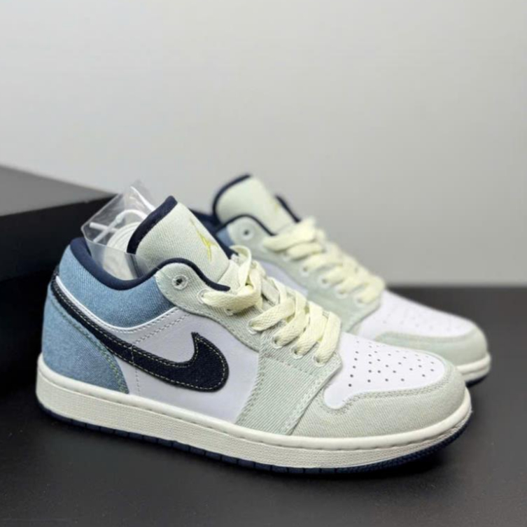 Giày Thể Thao JD1 Low SE Denim Star Bule - Giày JD1 Vải Bò Màu Trắng Xanh