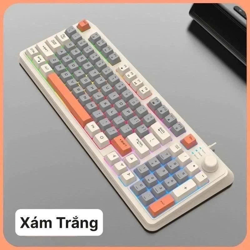 Bàn phím có dây K81 giả cơ gaming có núm xoay chỉnh âm lượng thiết kế có đèn led 7 màu kèm theo nút vặn âm lượng | BigBuy360 - bigbuy360.vn