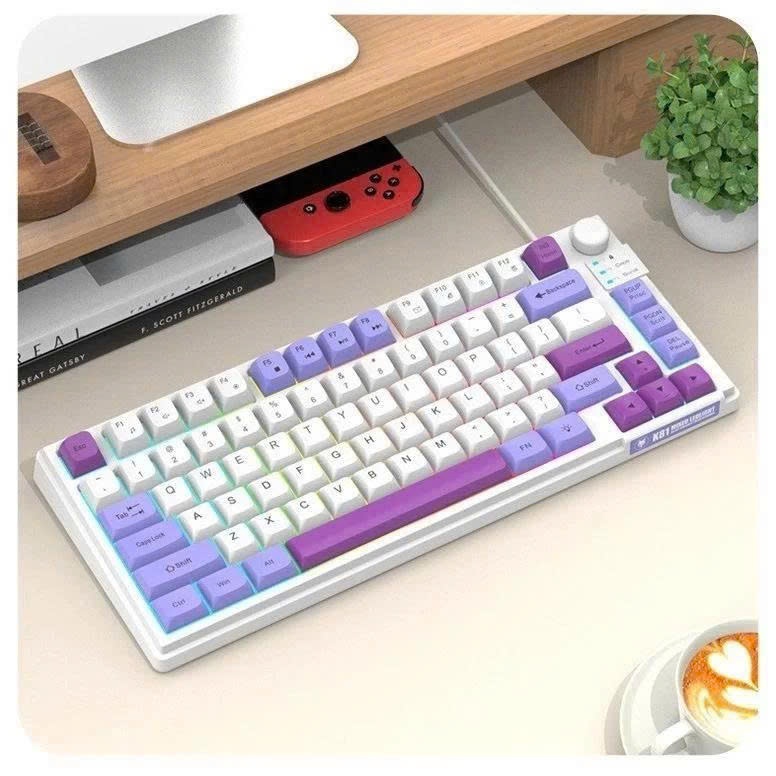 Bàn phím có dây K81 giả cơ gaming có núm xoay chỉnh âm lượng thiết kế có đèn led 7 màu kèm theo nút vặn âm lượng | BigBuy360 - bigbuy360.vn