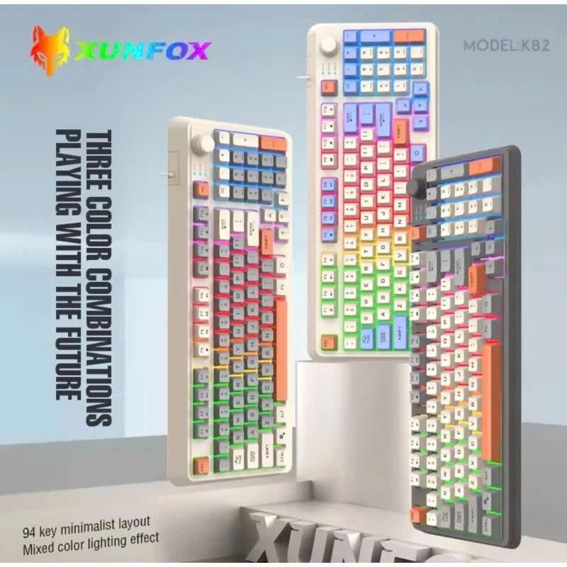 Bàn phím có dây K81 giả cơ gaming có núm xoay chỉnh âm lượng thiết kế có đèn led 7 màu kèm theo nút vặn âm lượng | BigBuy360 - bigbuy360.vn