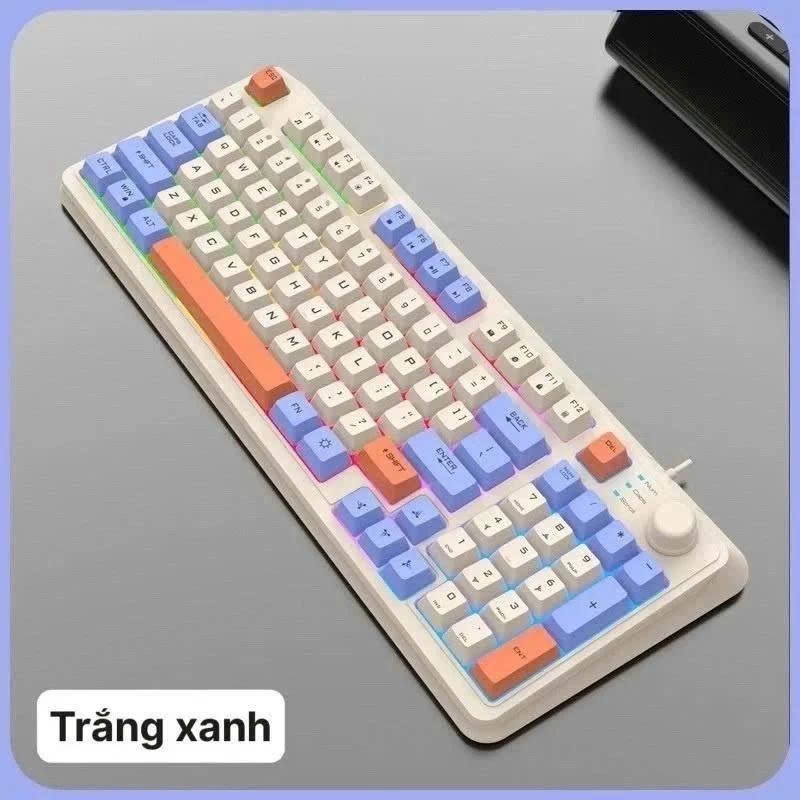 Bàn phím có dây K81 giả cơ gaming có núm xoay chỉnh âm lượng thiết kế có đèn led 7 màu kèm theo nút vặn âm lượng | BigBuy360 - bigbuy360.vn