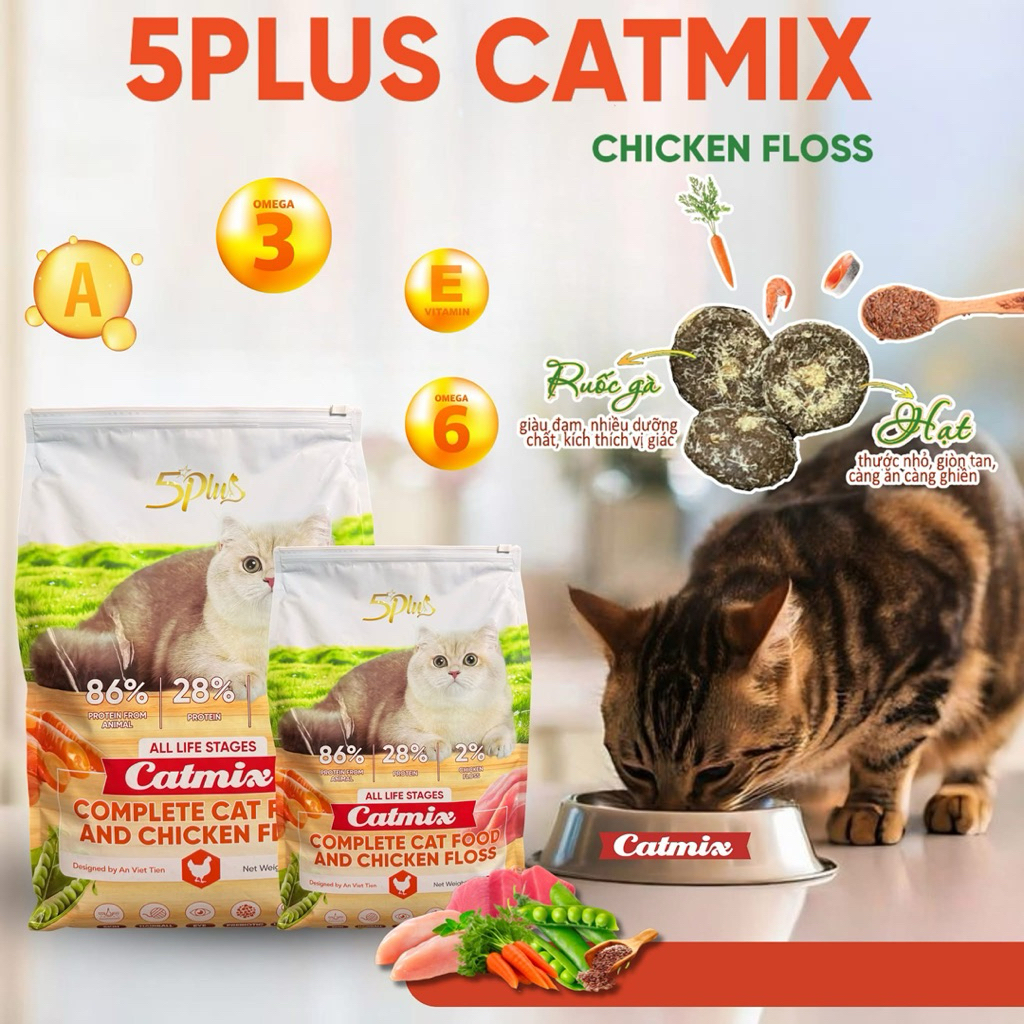 Thức ăn hạt cho mèo mix ruốc gà Hạt Catmix 5plus BAO 5kg