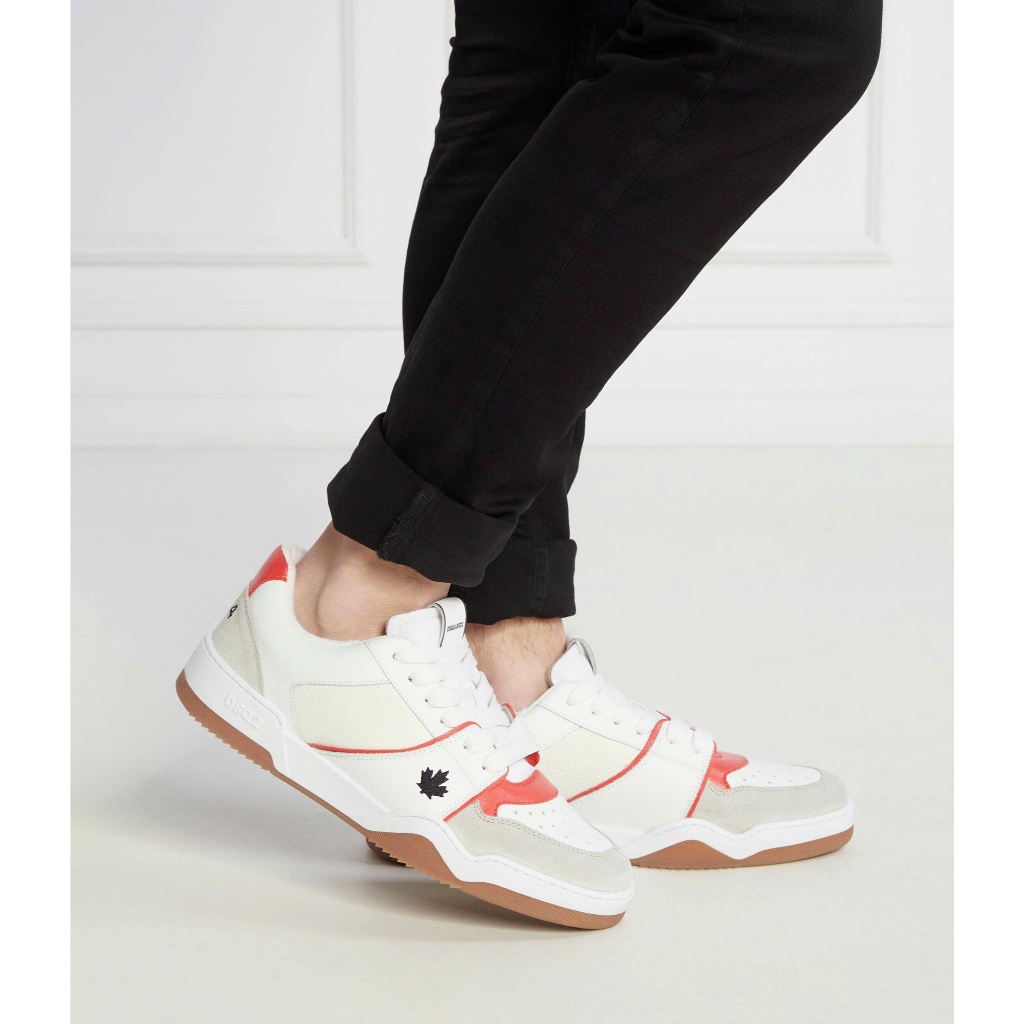 Giày dây Snk Dsquared2 màu đen dệt vân chữ màu trắng vàng monogram thêu vạch sọc ngang quai đế cói p