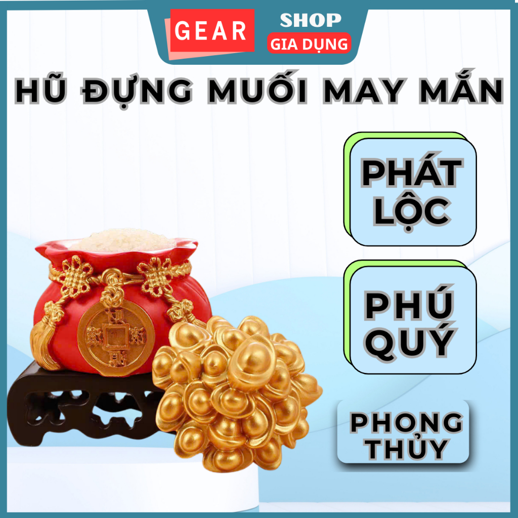 Hũ đựng gạo muối nước thần tài GEARSHOP chum chiêu tài tộc may mắn trang trí ban thờ thần tài