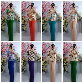 Bộ Bà Ba Bông Cổ Vuông Quần Màu Ống Rộng
