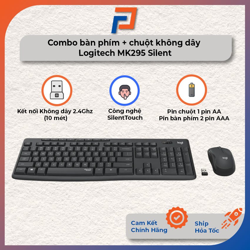 Combo bàn phím + chuột không dây Logitech MK295 công nghê Silent - Bảo hành 12 tháng chính hãng