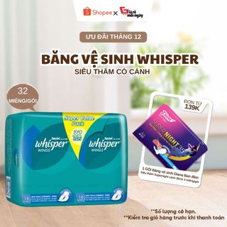 BĂNG VỆ SINH WHISPER IPAD BAN ĐÊM CÓ CÁNH GÓI 32 MIẾNG 