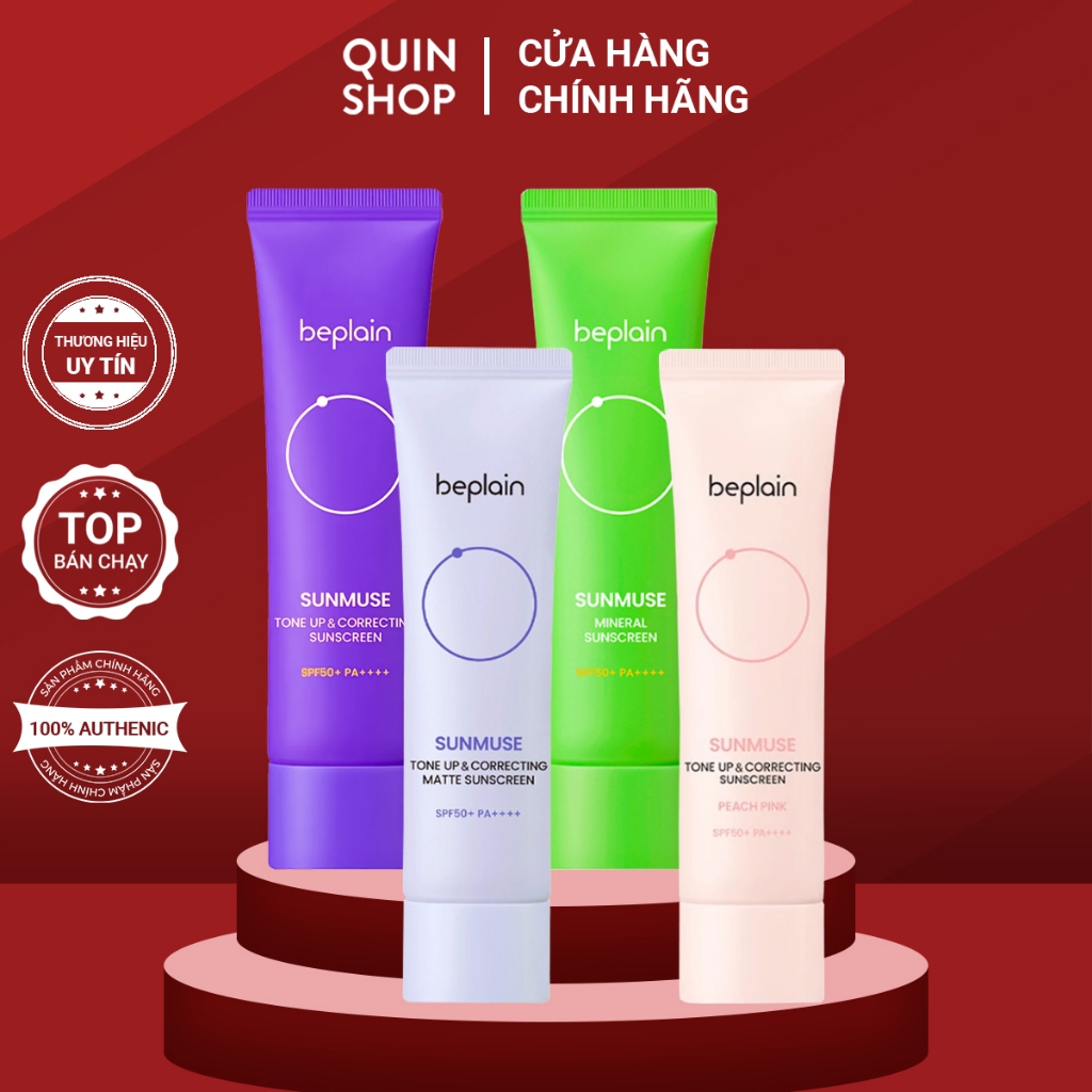 Kem Chống Nắng Nâng Tone Beplain Sunmuse Tone Up & Correcting, Mineral, Matte, Peach Pink Sunscreen