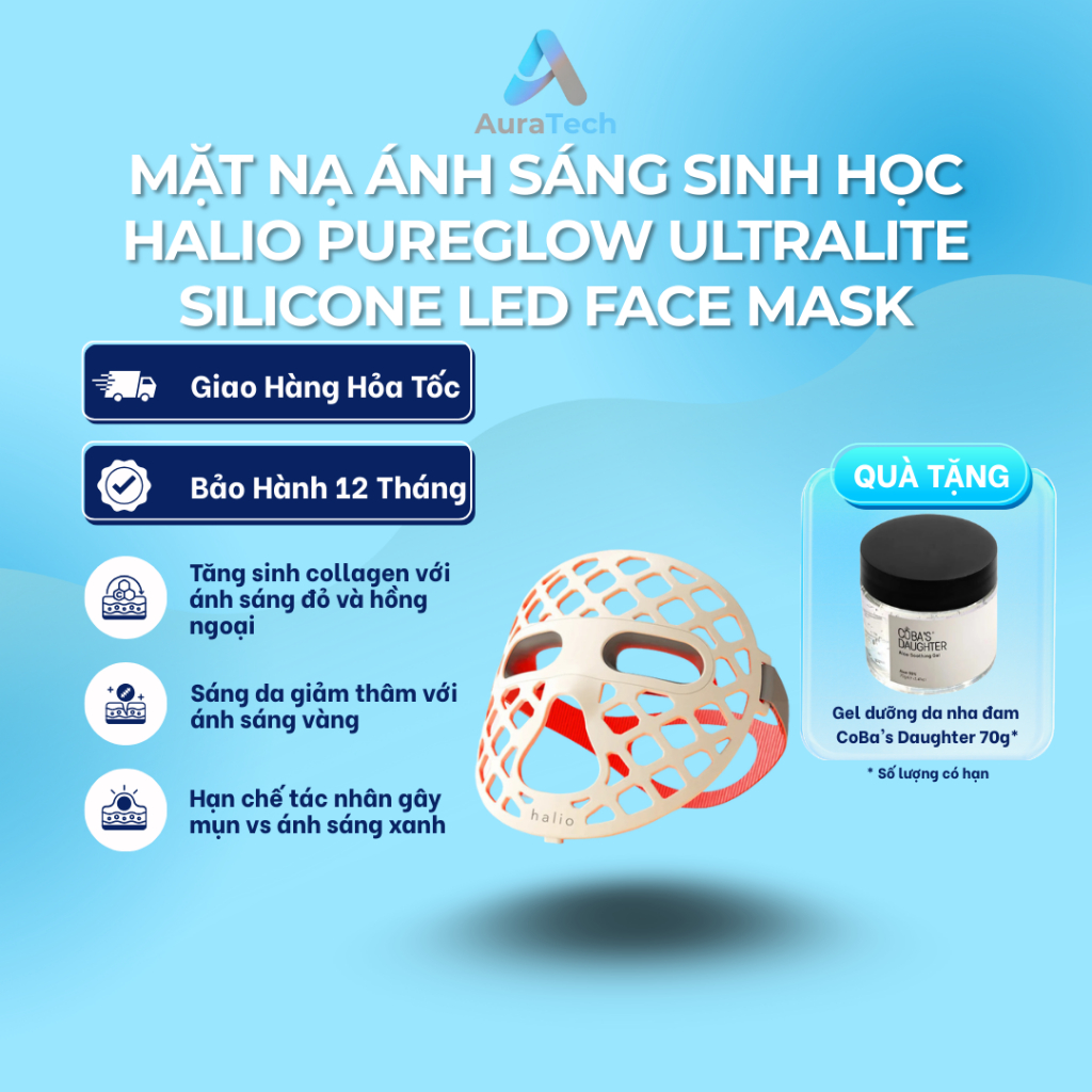 Mặt nạ ánh sáng sinh học Halio PureGlow Ultralite Silicone LED Face Mask - Bảo Hành 12 Tháng