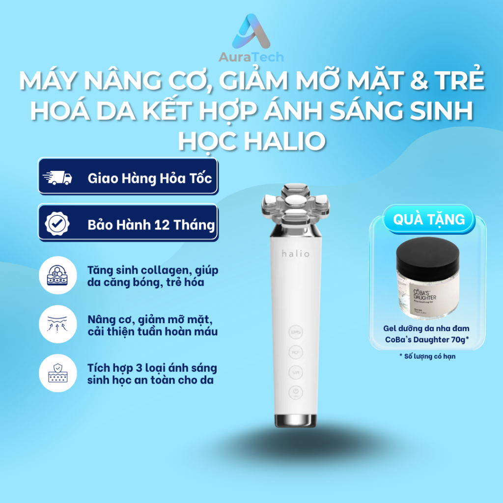 Máy nâng cơ giảm mỡ mặt & trẻ hoá da kết hợp ánh sáng sinh học Halio RevitaWave Skin Rejuvenator