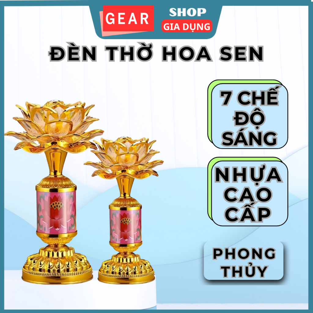 Đèn bàn thờ hoa sen GEARSHOP có led đổi màu mẫu đèn thờ đẹp dùng pin hoặc điện tiện lợi
