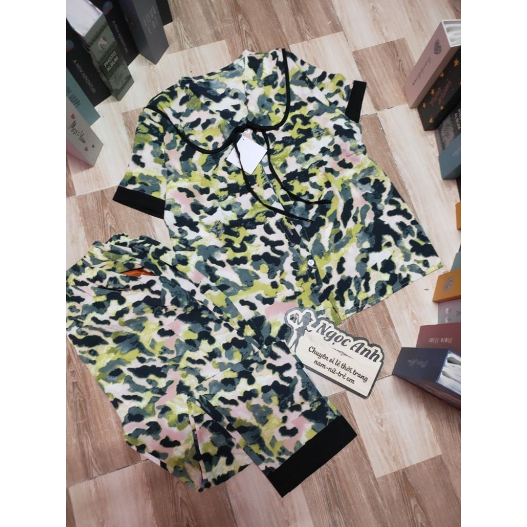 Bộ pijama tay ngắn quần dài cổ sen vải lụa hàn châu ,lụa mango và mango xịn