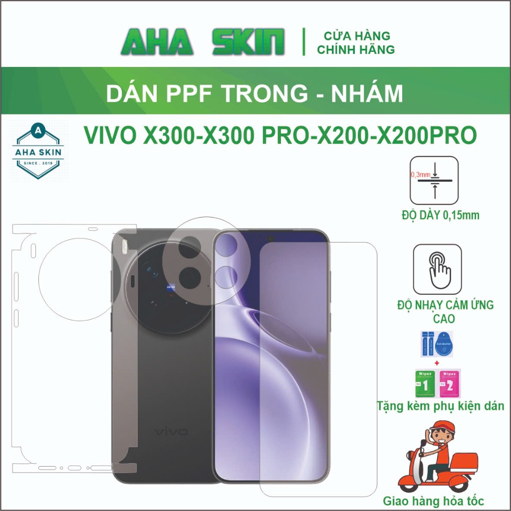 Dán PPF Full lưng viền Vivo X300/X300Pro/X300 Ultra/X300 Fe/x300s/X200Pro/X200/X200proMini, Chống tr