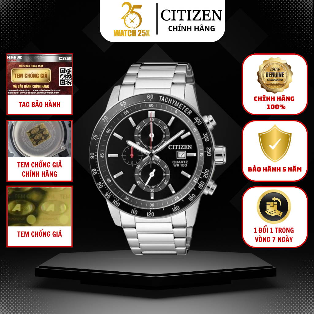 Đồng Hồ Nam Citizen AN3600-59E Watch25x - Thép Không Gỉ Mặt Số Đa Chức Năng Hiện Đại