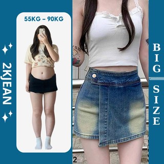 Quần váy jean nữ lưng kiểu lệch cài nút hàng QC Bigsize 55kg-90kg form dáng a cao cấp thời trang bigsize 2Kjeans QC2112