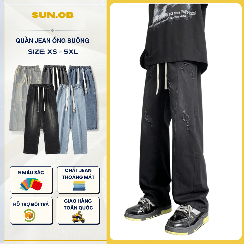 Quần jean nam ống rộng nam nữ cạp chun Unisex SUN.CB 09 quần jean nam ống suông cạp chun giá rẻ