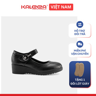  Kaleea - Giày Búp Bê Nữ Trung Niên Da Mềm Cao 4,5 cm Đi Êm Khóa Gài Đính Đá Màu Đen – G31 