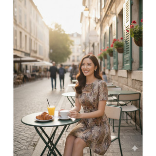 Đầm xòe bố hoa cut out độc đáo