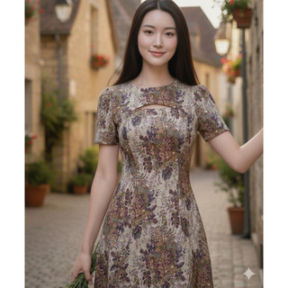 Đầm xòe bố hoa cut out độc đáo