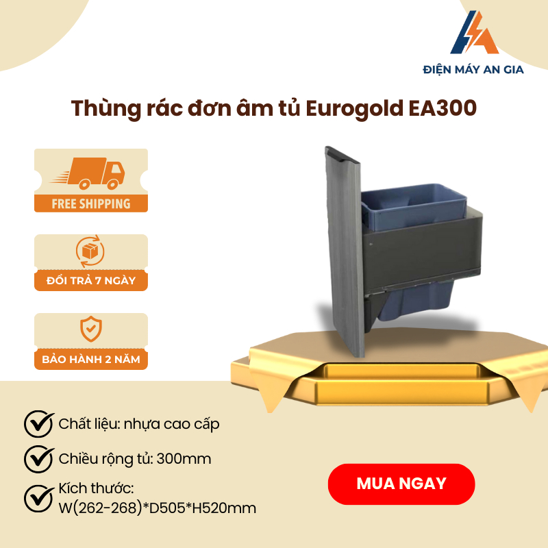 Thùng Rác Eurogold EA300 – Thiết Kế Âm Tủ, Ray Hộp Giảm Chấn Cao Cấp, Tiện Lợi, Êm Ái – PEB